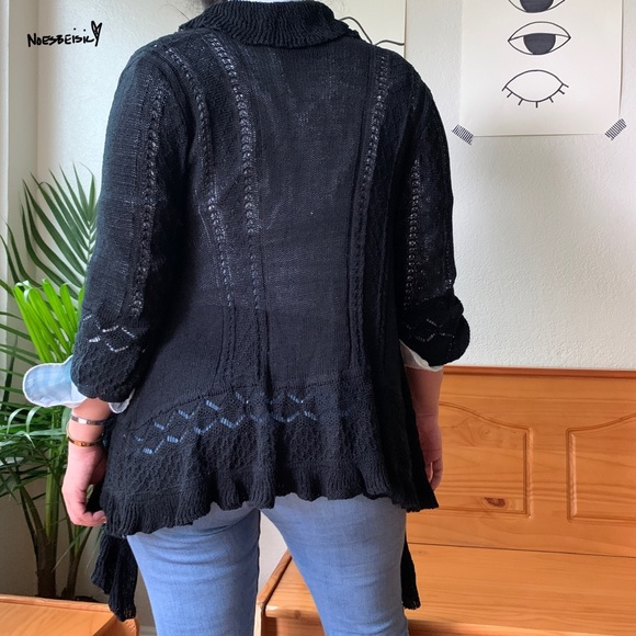 Neslay Paris Black Open Crochet Cardigan Cover Up - Picture 3 of 7